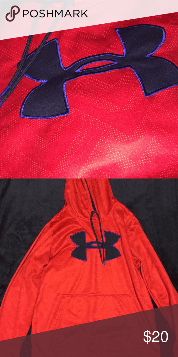 Red and Navy Blue Logo - Men's Under Armour hoodie *NEVER WORN* Red with navy blue logo Under