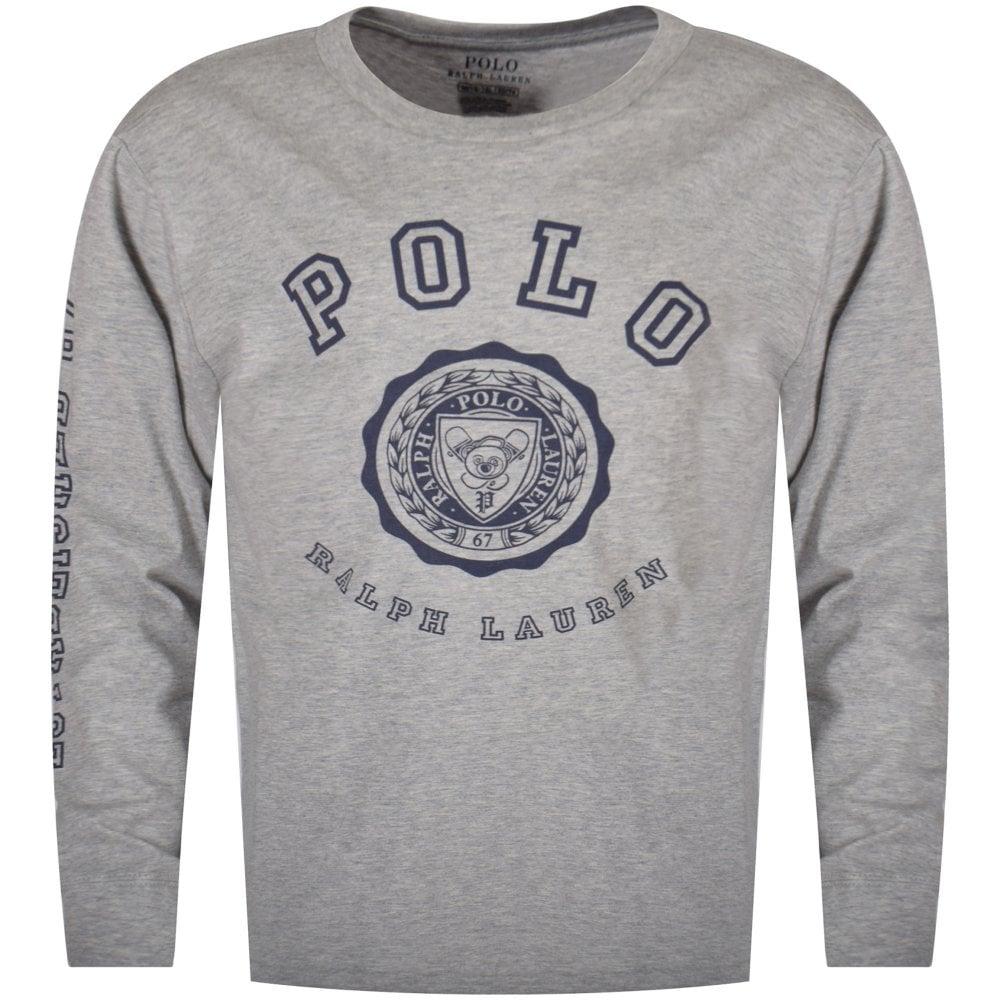 Large Polo Logo - POLO RALPH LAUREN JUNIOR Grey/Navy Large Logo Long Sleeve T-Shirt ...