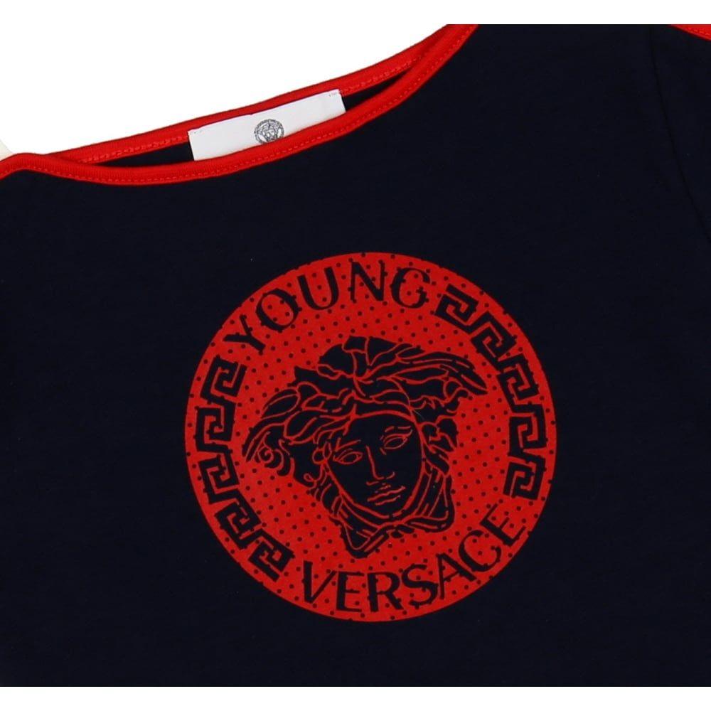 Red and Navy Blue Logo - Young Versace Baby Boys Navy Blue T-Shirt with Red Print Logo and ...