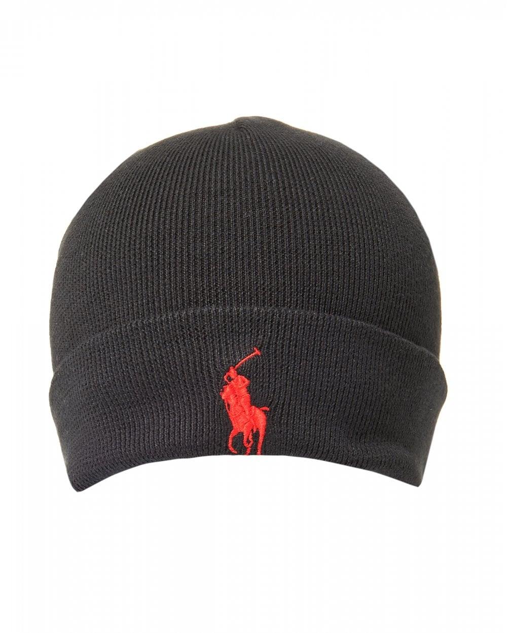 Large Polo Logo - Ralph Lauren Mens Large Logo Polo Black Beanie Hat