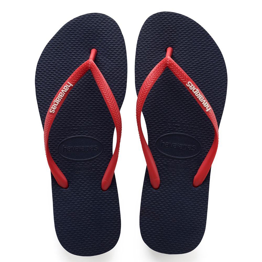 Red and Navy Blue Logo - Havaianas Womens Slim Logo Pop Up Navy Blue Ruby Red Flip Flops