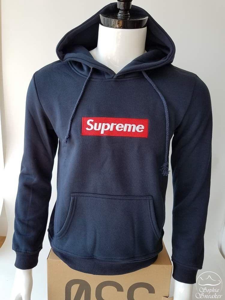 Red and Navy Blue Logo - Discount Supreme Brand Clothing Classic Box Brushed Thicken Hooded
