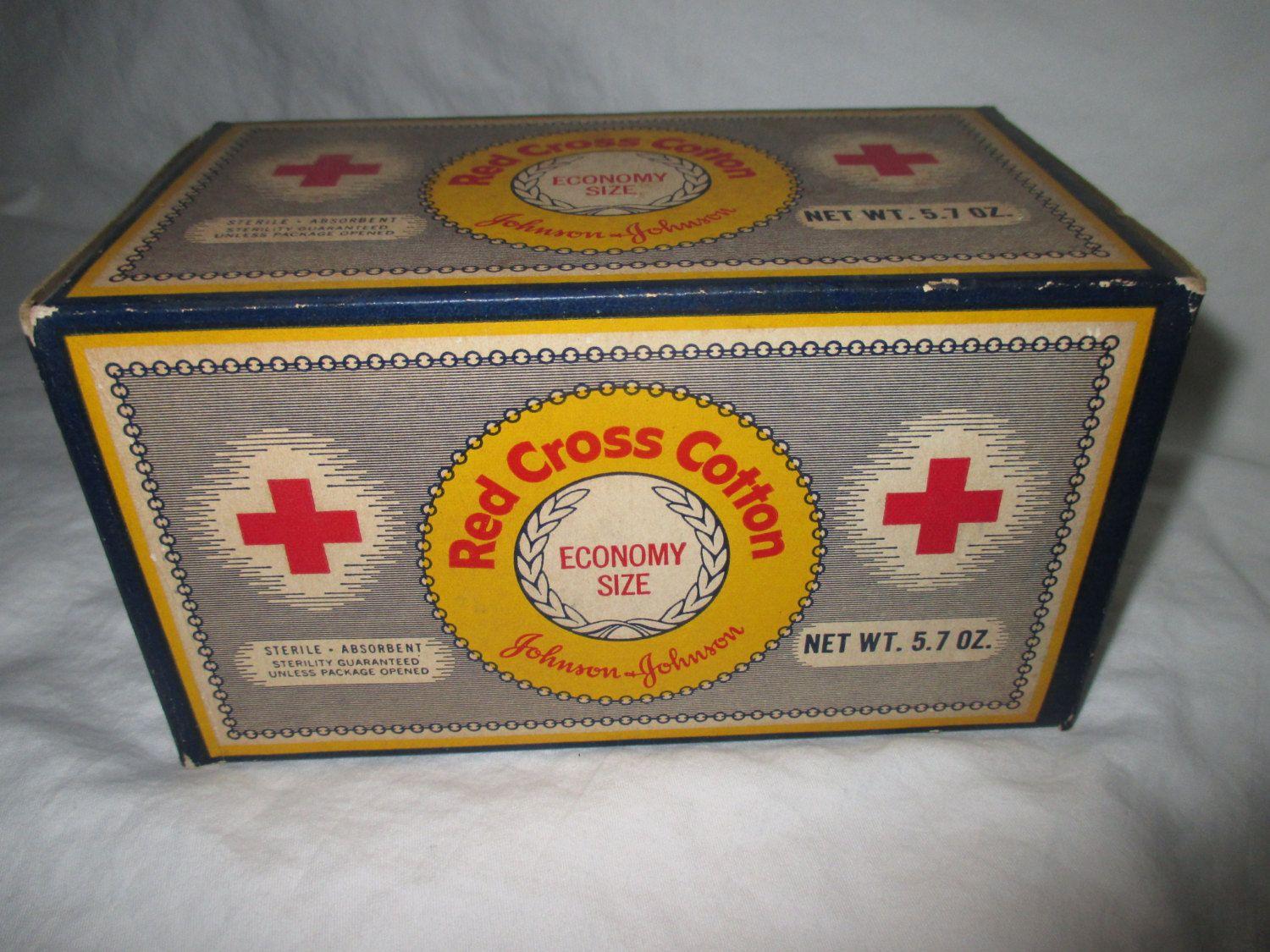 Old Red Cross Logo - Vintage Pharmacy Red Cross Cotton Johnson & Johnson Large Box ...