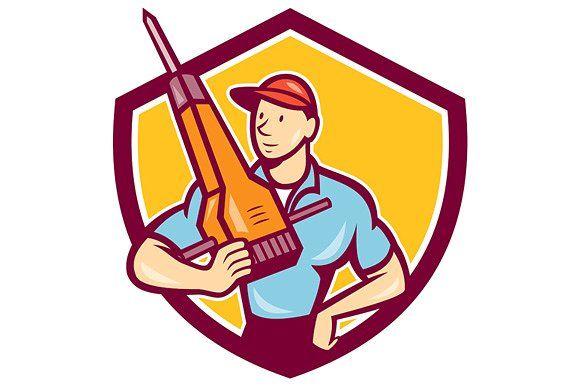 Construction Worker Logo - Construction Worker Jackhammer Shiel ~ Illustrations ~ Creative Market