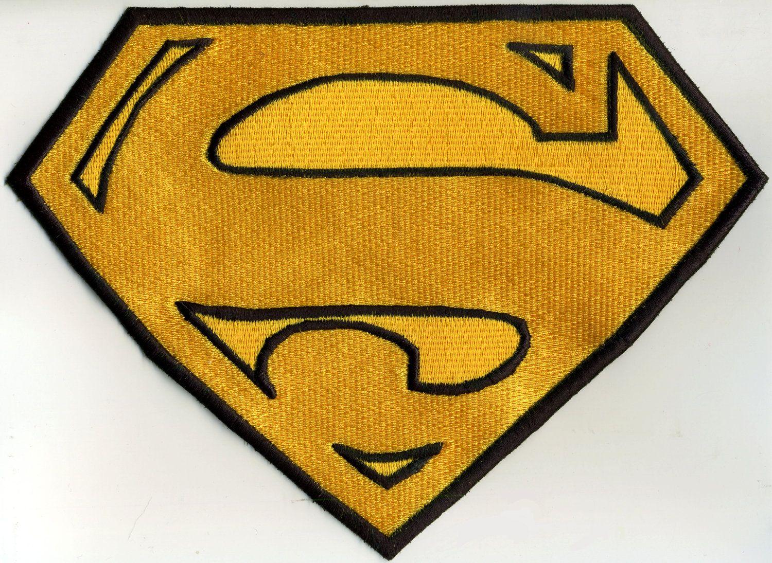 Yellow Black Superman Logo - 7 x 10 Large Yellow & Black Fully Embroidered | Etsy