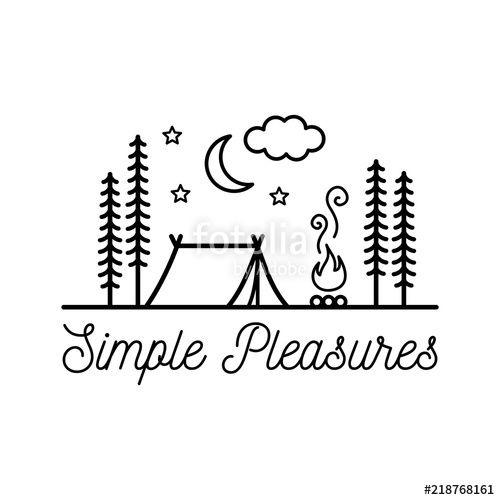 Simple Pleasures Logo - Beautiful minimalist vector illustration - camping in a forest ...