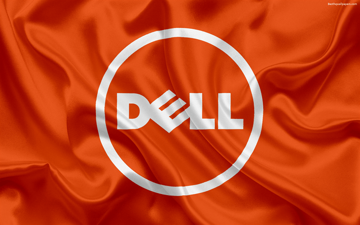 Red Dell Logo - Download wallpapers Dell, blue emblem, Dell logo, orange silk flag ...