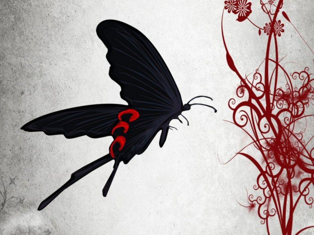 Black and Red Butterfly Logo - 1024x768 Black Butterfly & Red Flower desktop PC and Mac wallpaper
