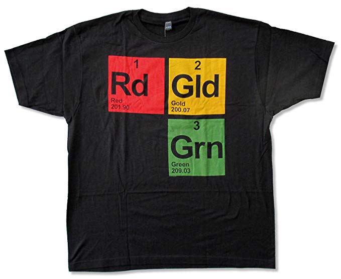 Red and Green with Gold Logo - Adult RDGLDGRN Red Gold Green Logo Black T Shirt: Clothing