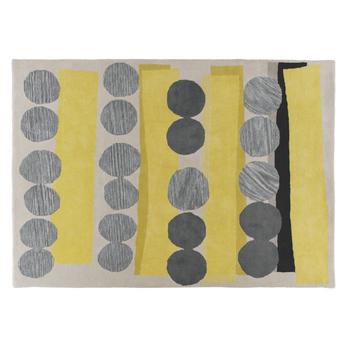 Grey and Yellow Circle Logo - HAPPER Large grey and yellow wool rug 170 x 240cm | Buy now at ...