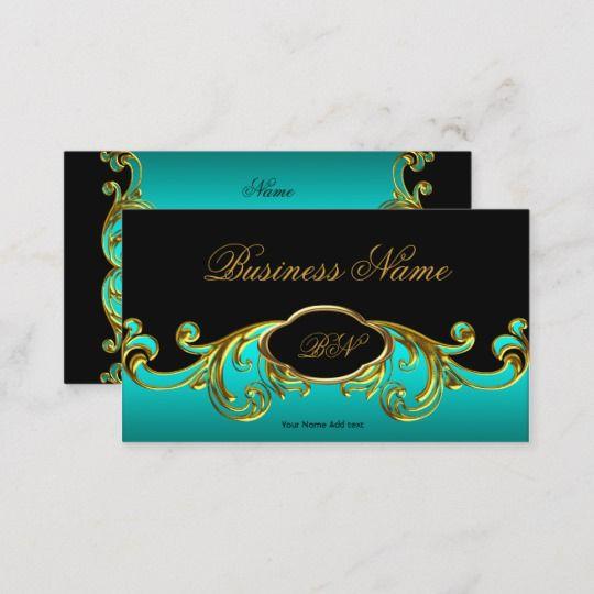 Blue Green and Gold Logo - Elegant Classy Black Teal Blue Green Gold Floral Business Card