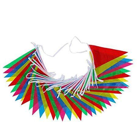 Multi Color Triangle Logo - Leisial Multicolor Triangle Flag Plastic Bunting Banner Double Sided ...