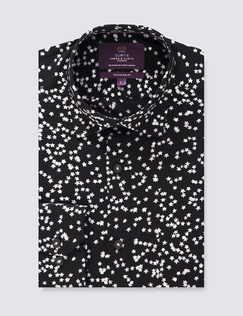 Black and White Star Logo - Men's Curtis Black & White Star Print Slim Fit Shirt – Single Cuff ...