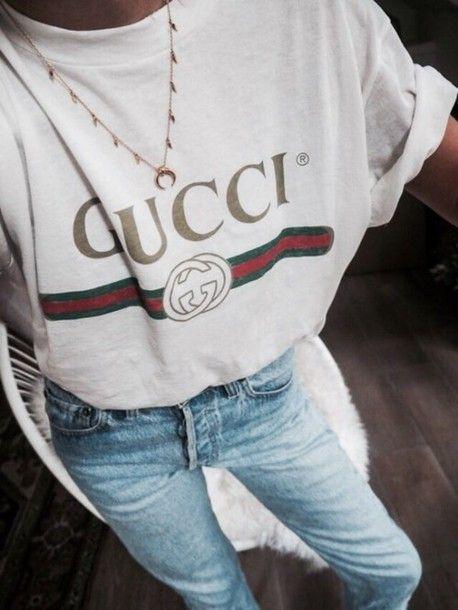 Red and Green with Gold Logo - Shirt, T Shirt, T Shirt, White, Gucci, T Shirt, Red, Green, Gold