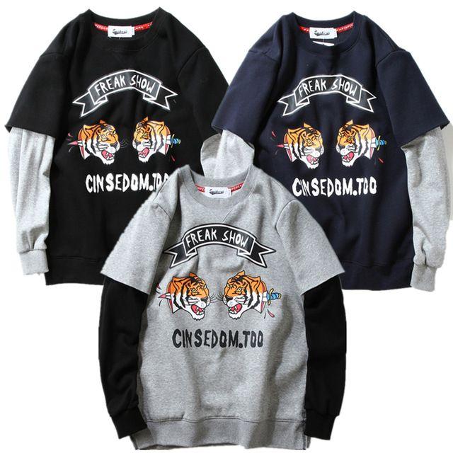 Tiger Clothing Logo - Tiger Animal Print Hip Hop Letter Full Box Logo Sweatshirts Cotton