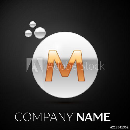 Liquid M Logo - Gold Letter M logo. Silver dots splash and abstract liquid bubble ...