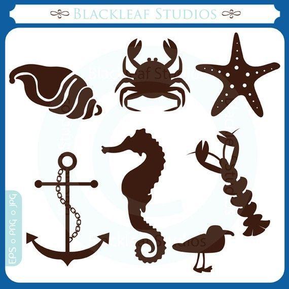 Shilloute Crab Logo - At The Beach Silhouettes, anchor, crab, sea horse, sea