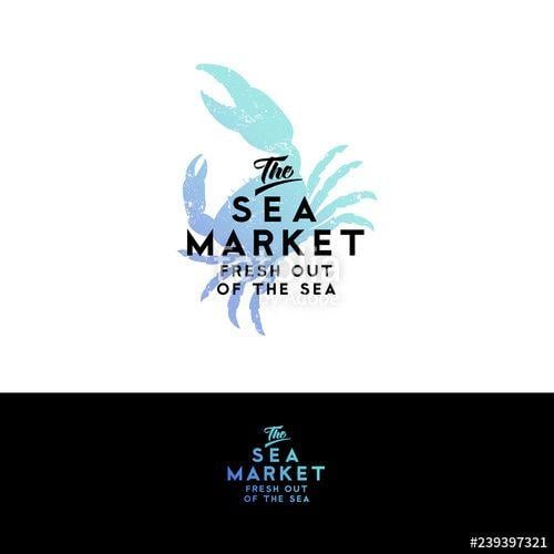 Shilloute Crab Logo - Seafood restaurant logo. Watercolor crab silhouette isolated on a