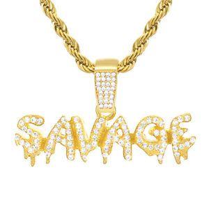 Dripping Savage Logo - Men's Hip Hop Gold Plated Dripping SAVAGE Sign Pendant Chain ...