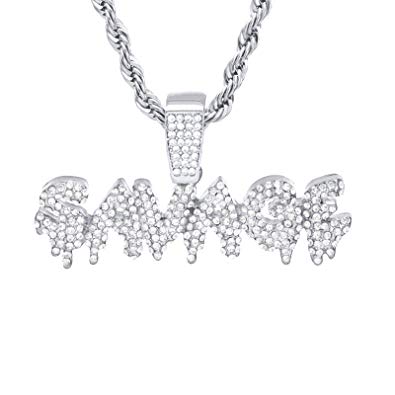 Dripping Savage Logo - Metaltree98 CZ Iced Out Dripping Savage Sign Pendant 24 Rope Chain