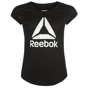 Black Reebok Logo - Reebok Logo T-Shirt Womens Gymwear Fitness Black/White Gym Top Tee ...