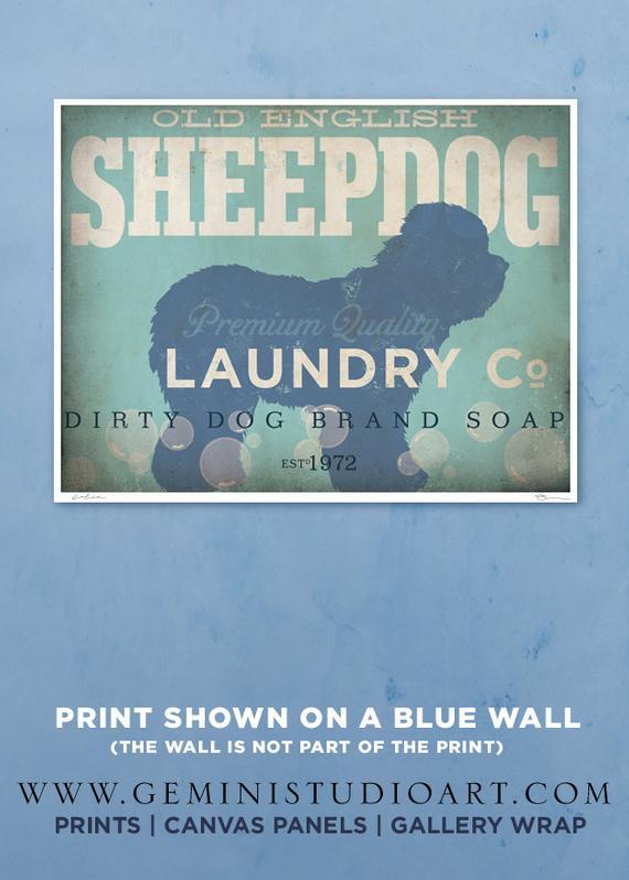 Old English Laundry Logo - Old English Sheepdog laundry company laundry room artwork | Etsy