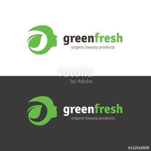 Green Face Logo - Green fresh logo, healthy logo, woman face and organic symbol. Stock
