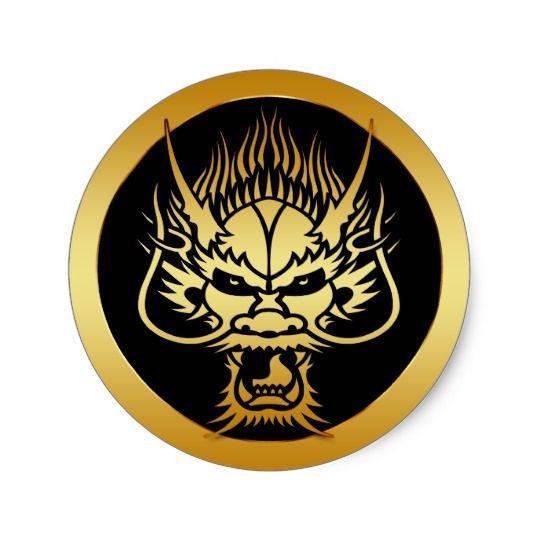 Dragon Head Logo - GOLD ORIENTAL DRAGON HEAD CLASSIC ROUND STICKER. Zazzle.co.uk