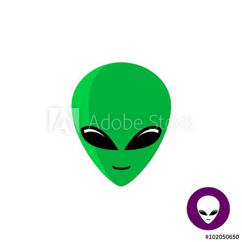 Green Face Logo - Alien face logo. Planet UFO intruder with big green head and huge