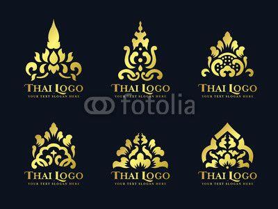 Gold Lotus Flower Logo - Gold thai art traditional lotus flower logo vector set design | Buy ...