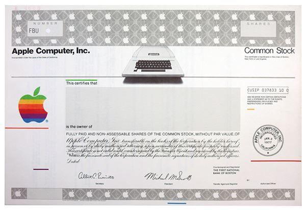 Early Apple Logo - Apple Computer, Inc., 1977 Specimen Stock Certificate with Apple ...