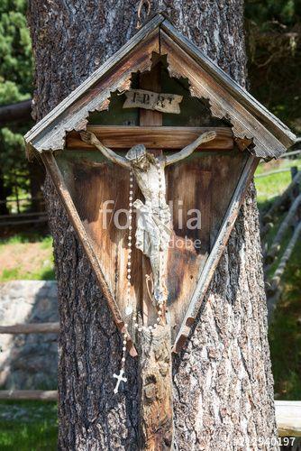 Pine Tree Cross Logo - Wooden wayside cross with jesus christ and a rosary necklace ...