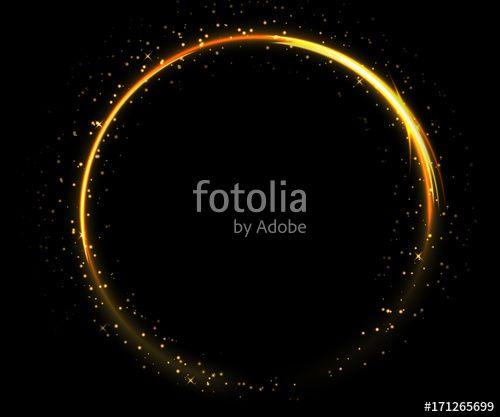 Black and Gold Circle Logo - Light circle on black background. Fire ring glowing trace. Vector