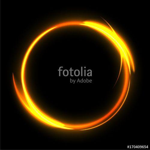 Black and Gold Circle Logo - Light circle on black background. Fire ring glowing trace. Vector ...