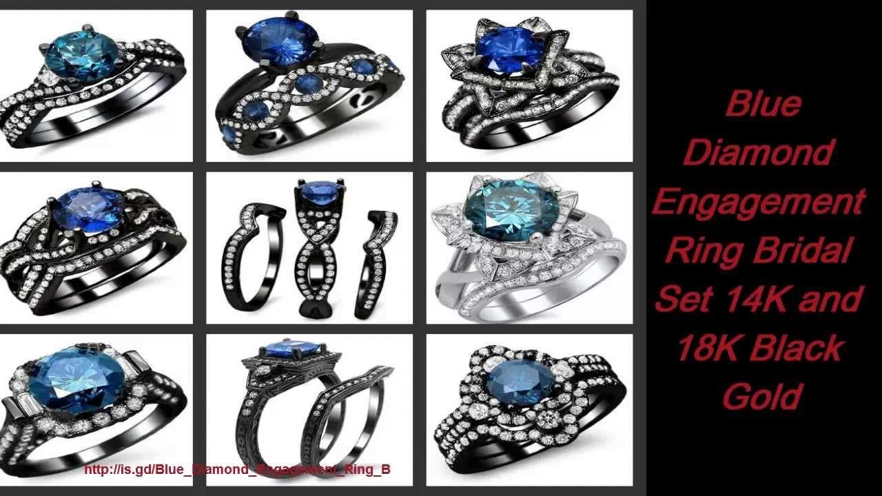 Black and Blue Diamond Logo - Blue Diamond Engagement Ring Bridal Set 14K and 18K Black Gold