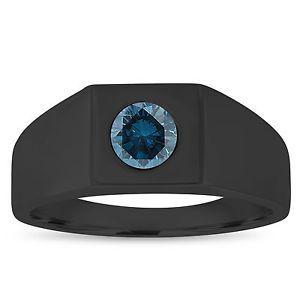Black and Blue Diamond Logo - 1.00 Carat Men's Enhanced Blue Diamond Solitaire Ring, 14K Black
