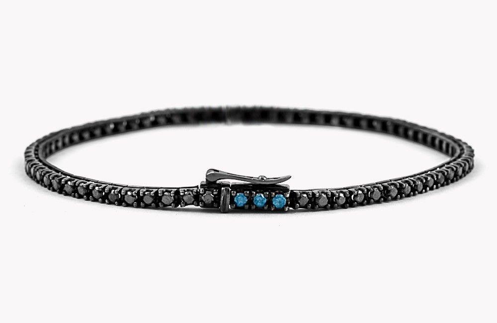 Black and Blue Diamond Logo - Tennis Bracelet in Black and Blue Diamonds and 18K Black Gold