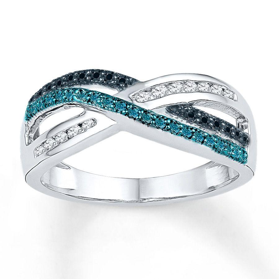 Black and Blue Diamond Logo - Blue Black White Diamond Ring 1 3 Ct Tw Sterling Silver