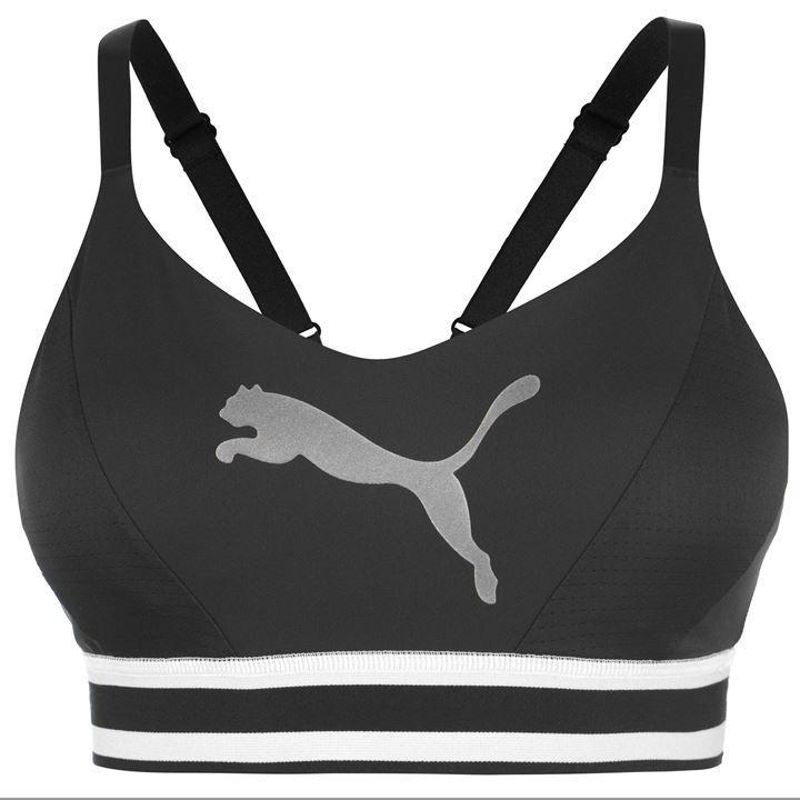 Black and White Puma Logo - Puma Logo Sports Bra. Training. Mid Impact. Racerback. Comfort