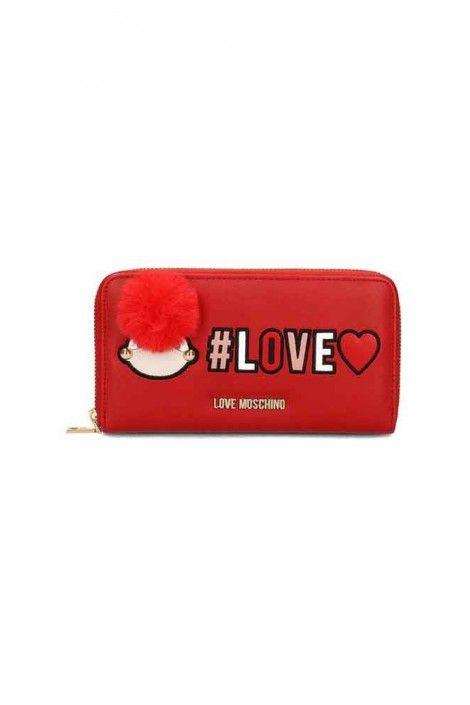 Love Moschino Logo - LOVE MOSCHINO red wallet with logo and ponpon - Motor Jeans ...