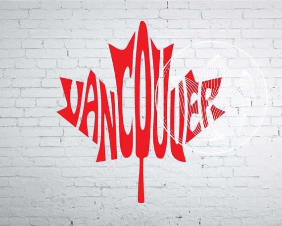 Red Maple Leaf of a Word Logo - Digital Vancouver Word Art in maple leaf shape jpg png eps