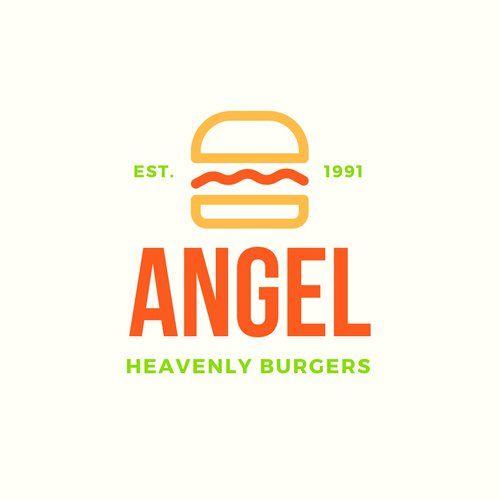 All Food Restaurant Logo - Green and Orange Fast Food Angel Heavenly Burgers Restaurant Logo ...