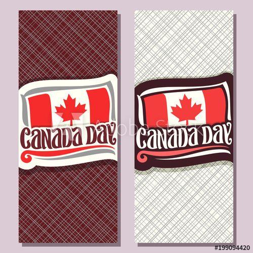 Red Maple Leaf of a Word Logo - Vector greeting cards for Canada Day, vertical banners with national
