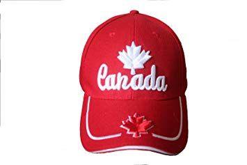 Red Maple Leaf of a Word Logo - Canada Red With WHITE Maple Leaf & Word Embossed Hat Cap. High