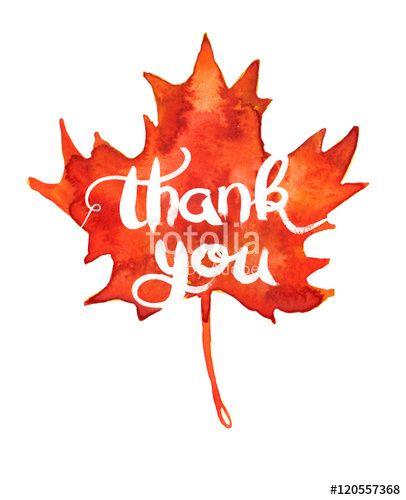 Red Maple Leaf of a Word Logo - Big bright orange maple leaf with white hand written words thank