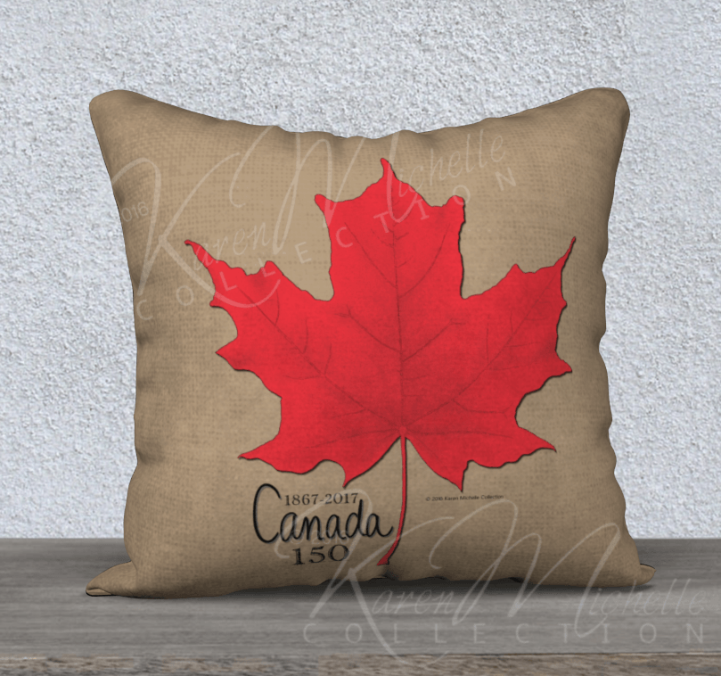 Red Maple Leaf of a Word Logo - CANADA 150 - Commemorative Pillow Cover - Red Maple Leaf on Beige ...