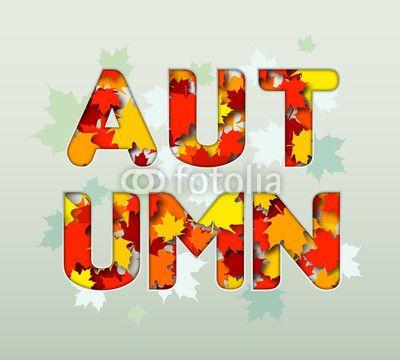 Red Maple Leaf of a Word Logo - Autumn design. Word of autumn from colorful maple leaves. Beautiful ...