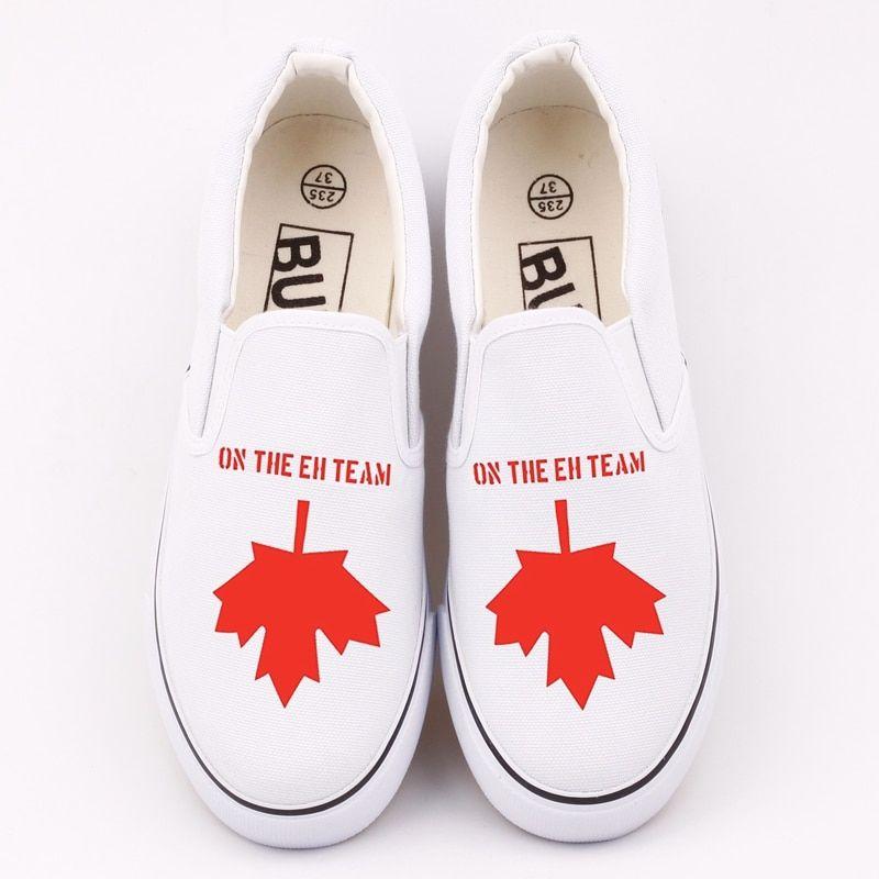 Red Maple Leaf of a Word Logo - Fashion Red Maple Leaf Printed Canvas Shoes Women Loafers Funny