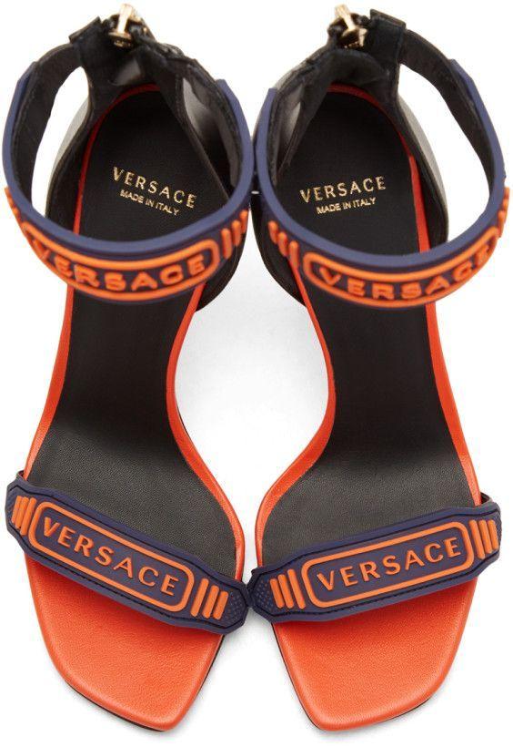 Orange and Navy Logo - Versace & Orange Logo Strap Sandals. luxury. Strap sandals