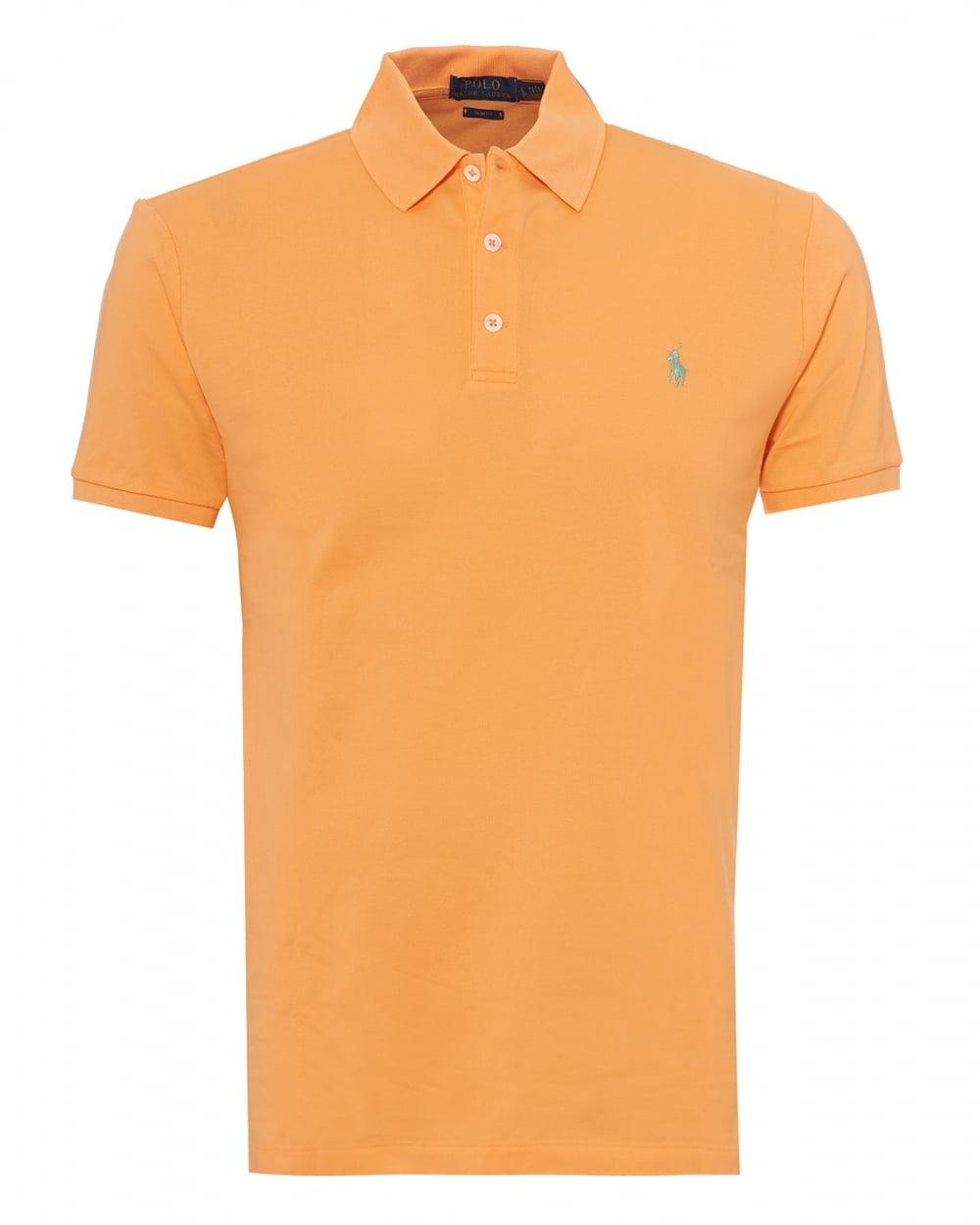 Orange Polo Logo - Ralph Lauren Mens Mesh Polo Shirt, Embroidered Logo Orange Polo